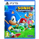 Sonic Superstars game cover for PS5 with Sonic and friends on a blue background